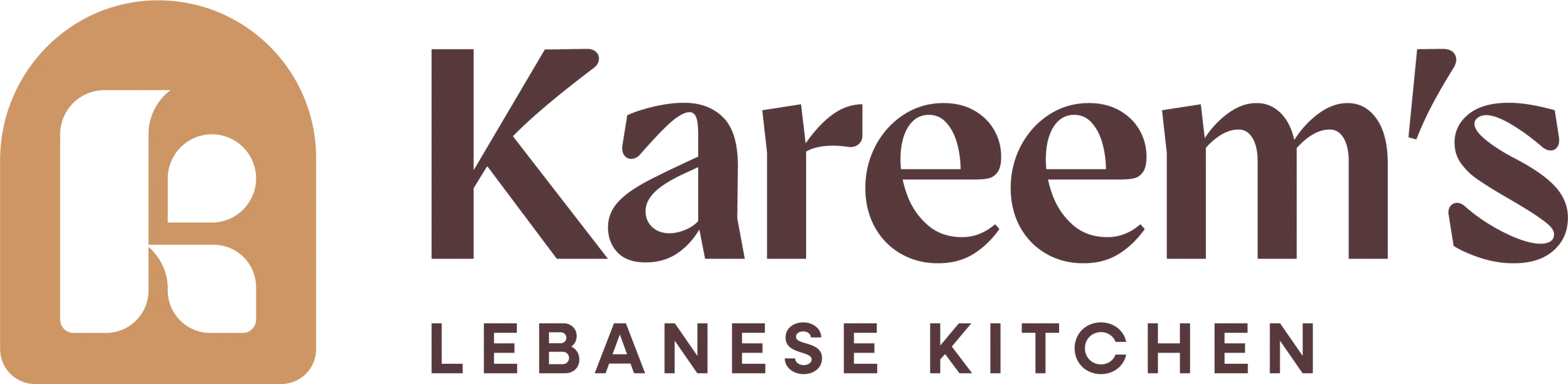 Kareem's Lebanese Kitchen logo featuring a stylized "K" emblem and elegant typography, representing authentic Lebanese cuisine, Mediterranean flavors, and traditional hospitality.